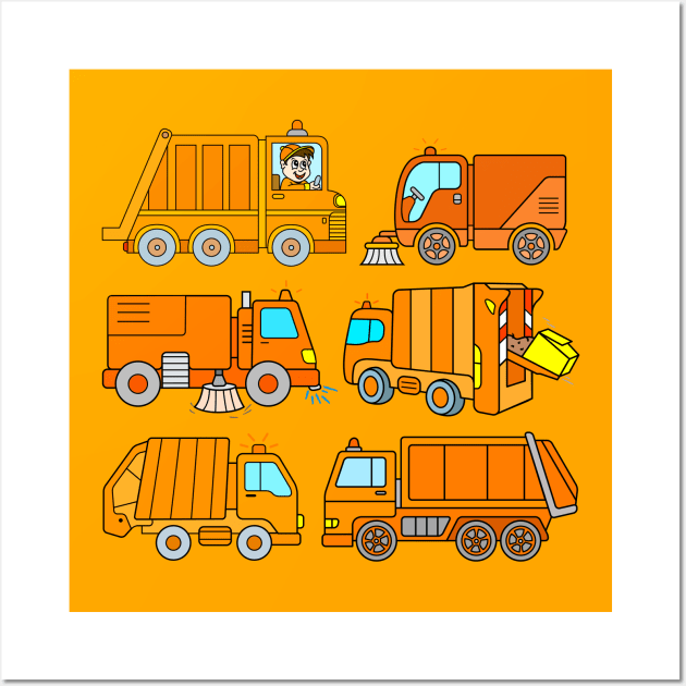 Trash Trucks Rubbish Collection for Kids Wall Art by samshirts